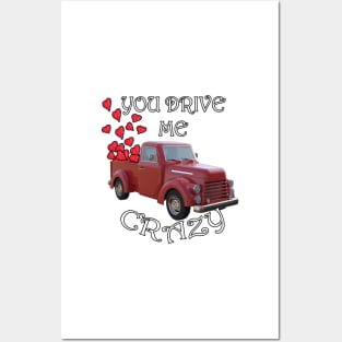 Happy Valentines Day Show Love Red Truck Carrying Hearts Funny Gifts Posters and Art